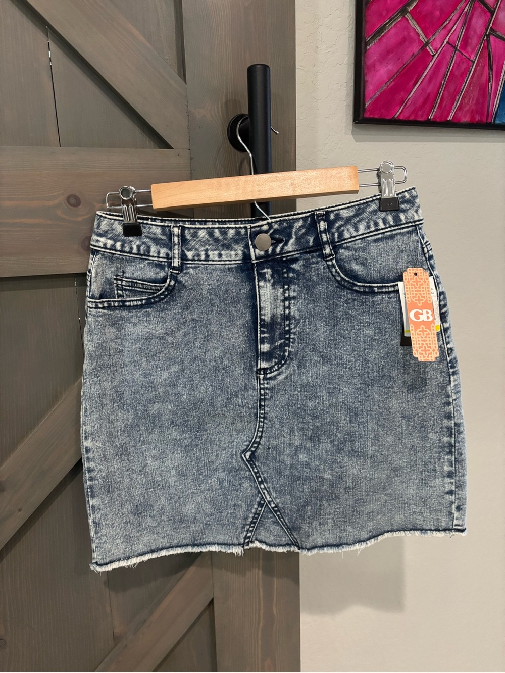 Gianni Bini Acid-Wash Denim Mini Skirt - Light Blue/Gray